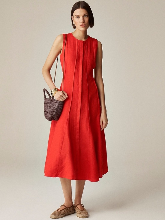 J. Crew Dresses & Skirts - New JCREW Size L Seamed Linen Dress in Red $248 CA671
